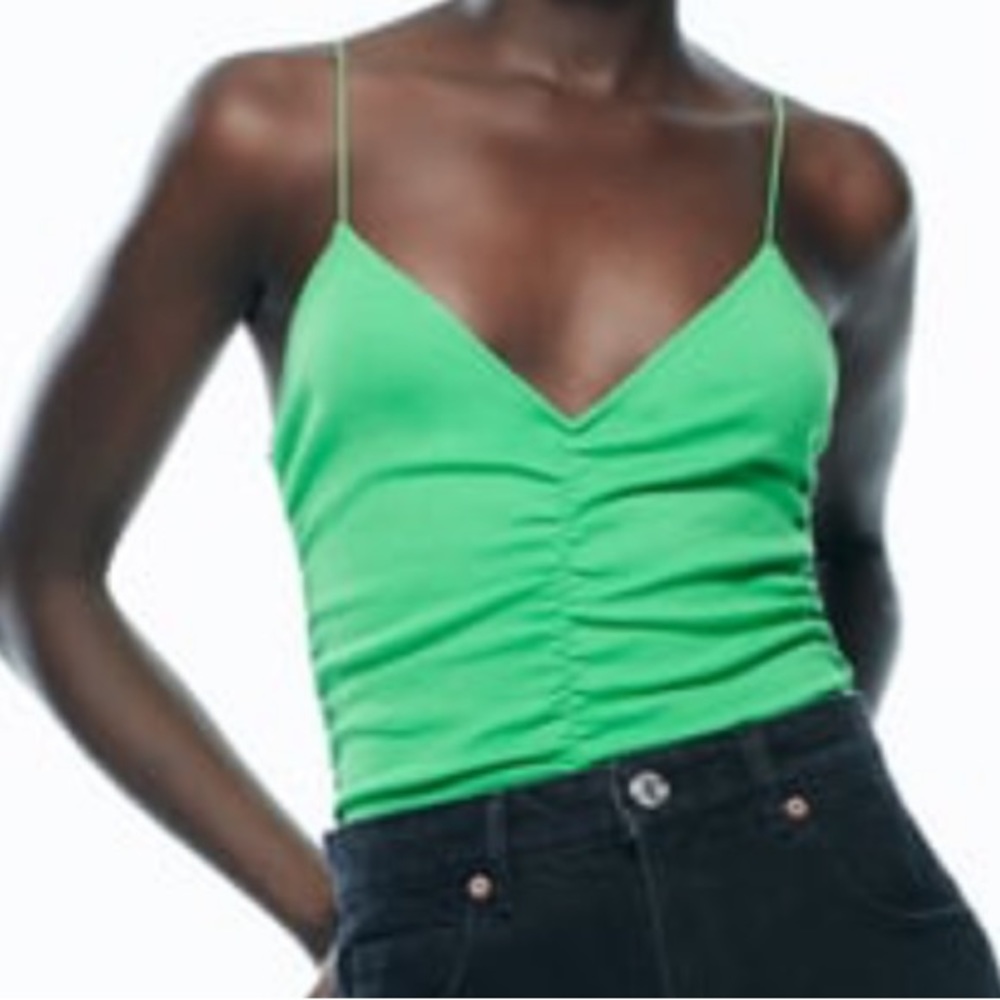 NWT Zara Ruched Green Tank Bodysuit